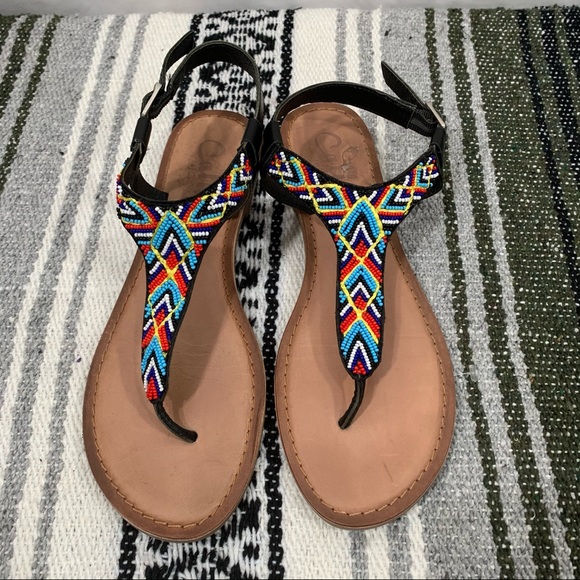 Callista Shoes - Boho Callista Leather and Beaded Sandals